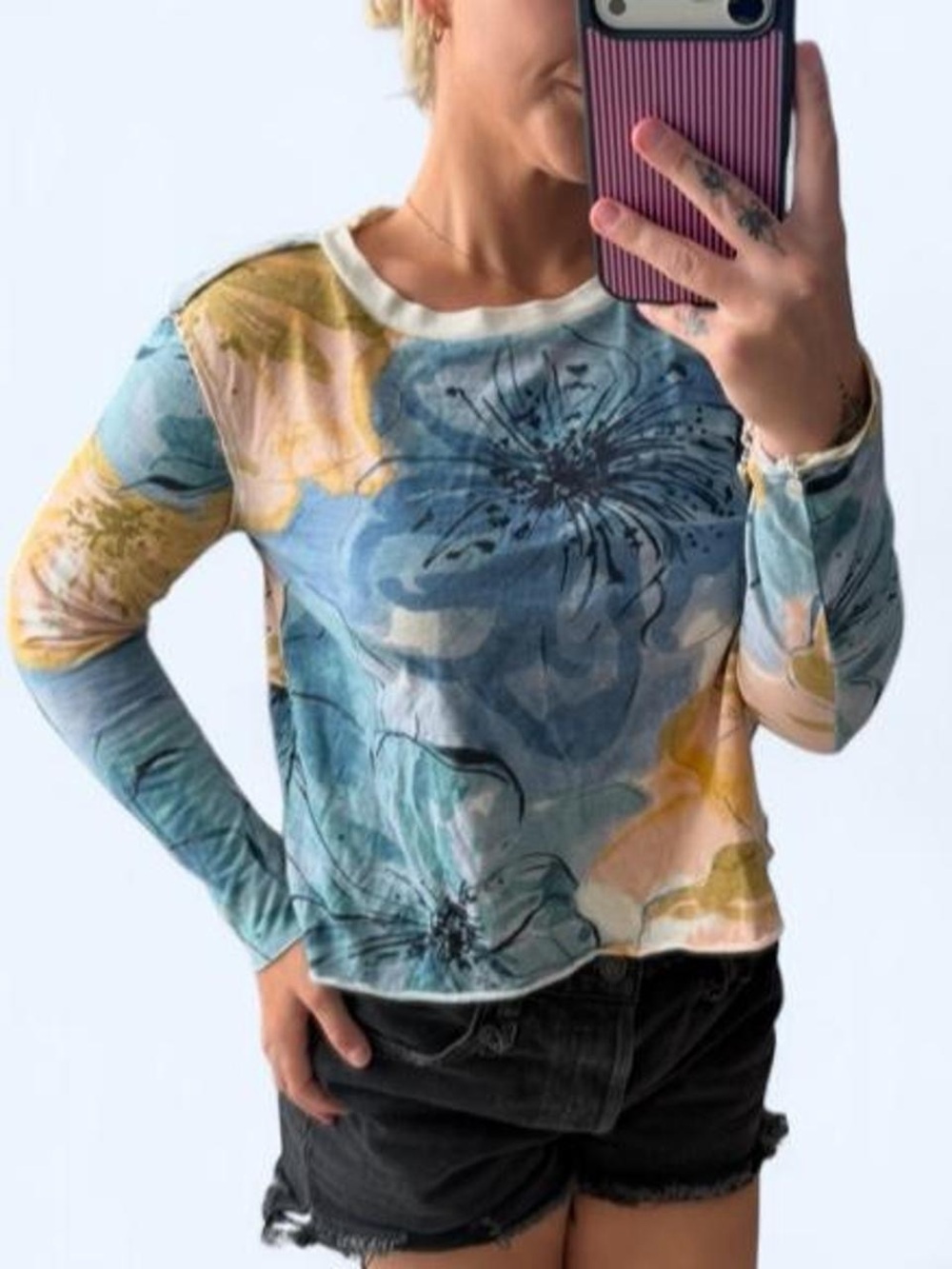Maeve Floral Abstract Long Sleeve Tee Size Small Petite